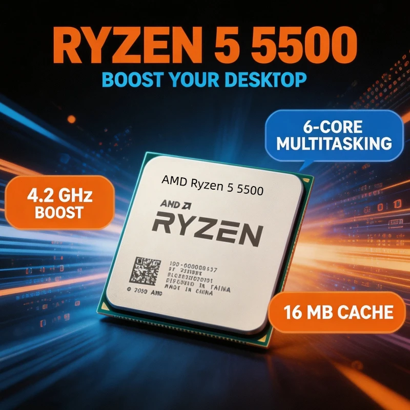 AMD R5 5500 Ryzen 5 5500 6‑Core 12‑Thread 4.2GHz Boost Clock 65W L3 16MB Socket AM4 Desktop Gaming Component Without Cooler