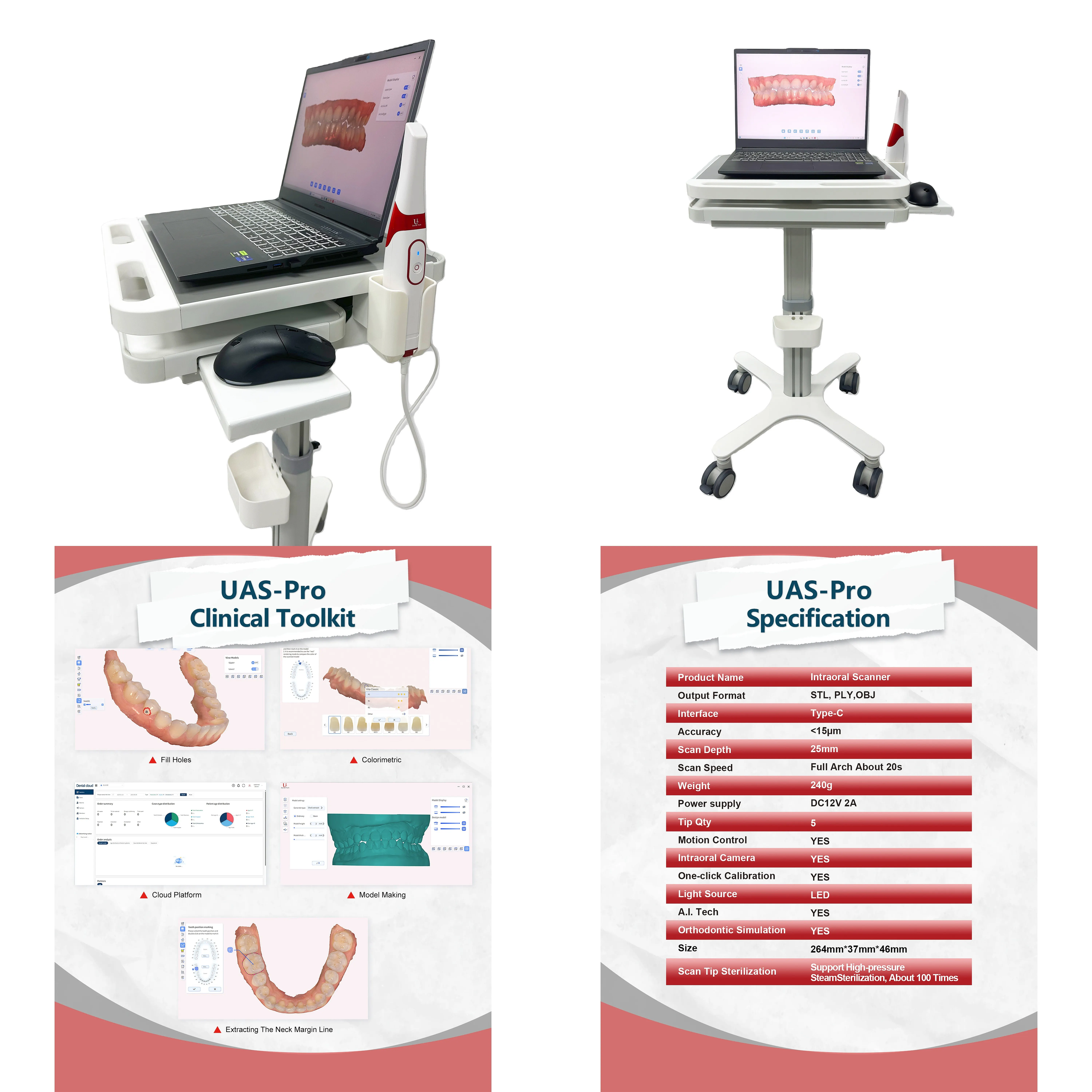 High-Speed AI Dentals Intraoral Scanner 3D with Mobile Cart for Oral Scanning Clinic