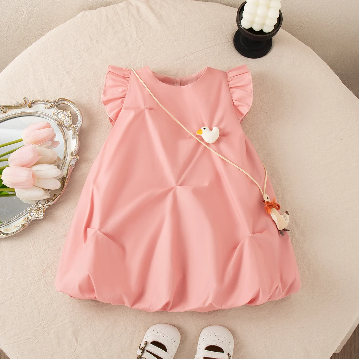 Girls Dresses Summer Cotton Solid Color Little Flying Sleeve Baby Girl Dress Sweet Casual Beach Girls' Clothing