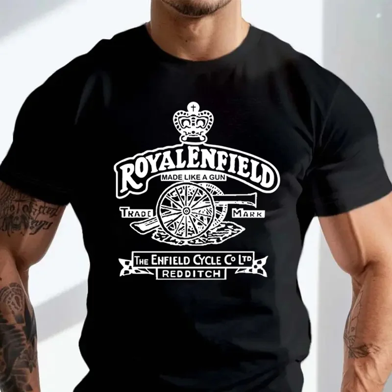 S-5XLRetro Vintage Classic Royal Enfield Motorcycle Gun Logo Premium Biker T-shirt Cotton O-Neck Short Sleeve Casual T Shirt