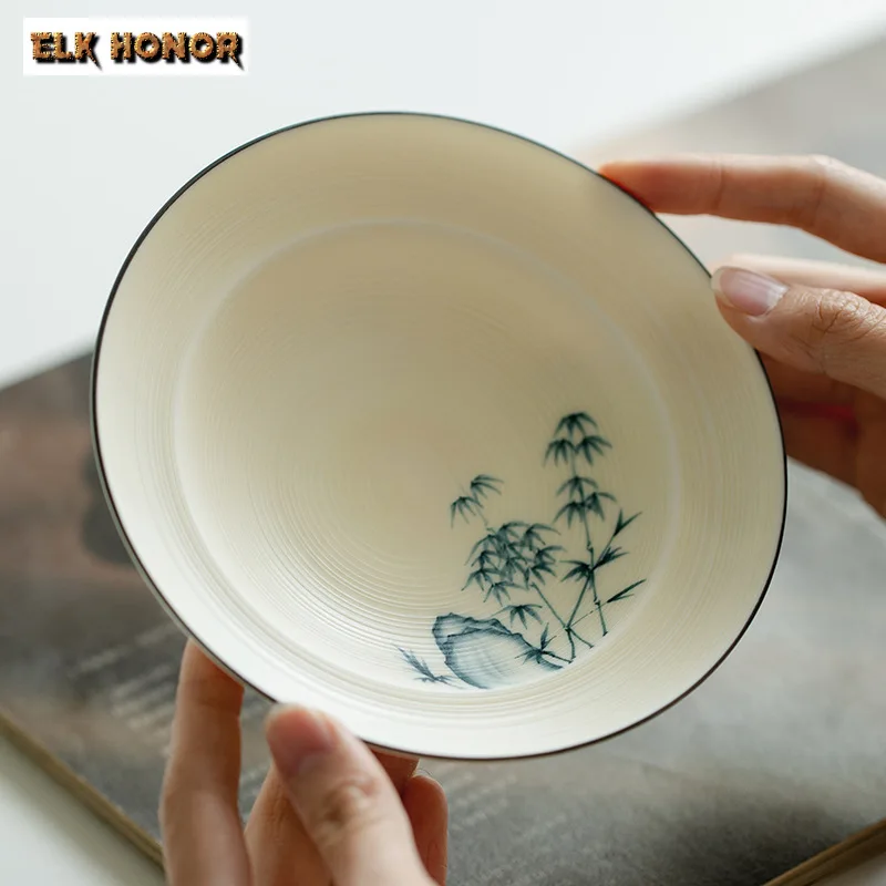 Pure Hand-painted Taihu Lake Dianthus Art Pot Bearing Holder Beige Glaze Dry Brew Table Tea Tray Fruit Palte Tea Items Ornaments