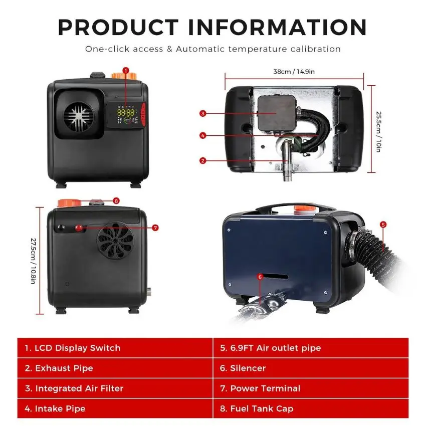 Hot Sale 12V/24V 110-240V All In One Parking Diesel Heater 8kw Motorhomes Campers RV Parking Air Diesel Heater For Trucks