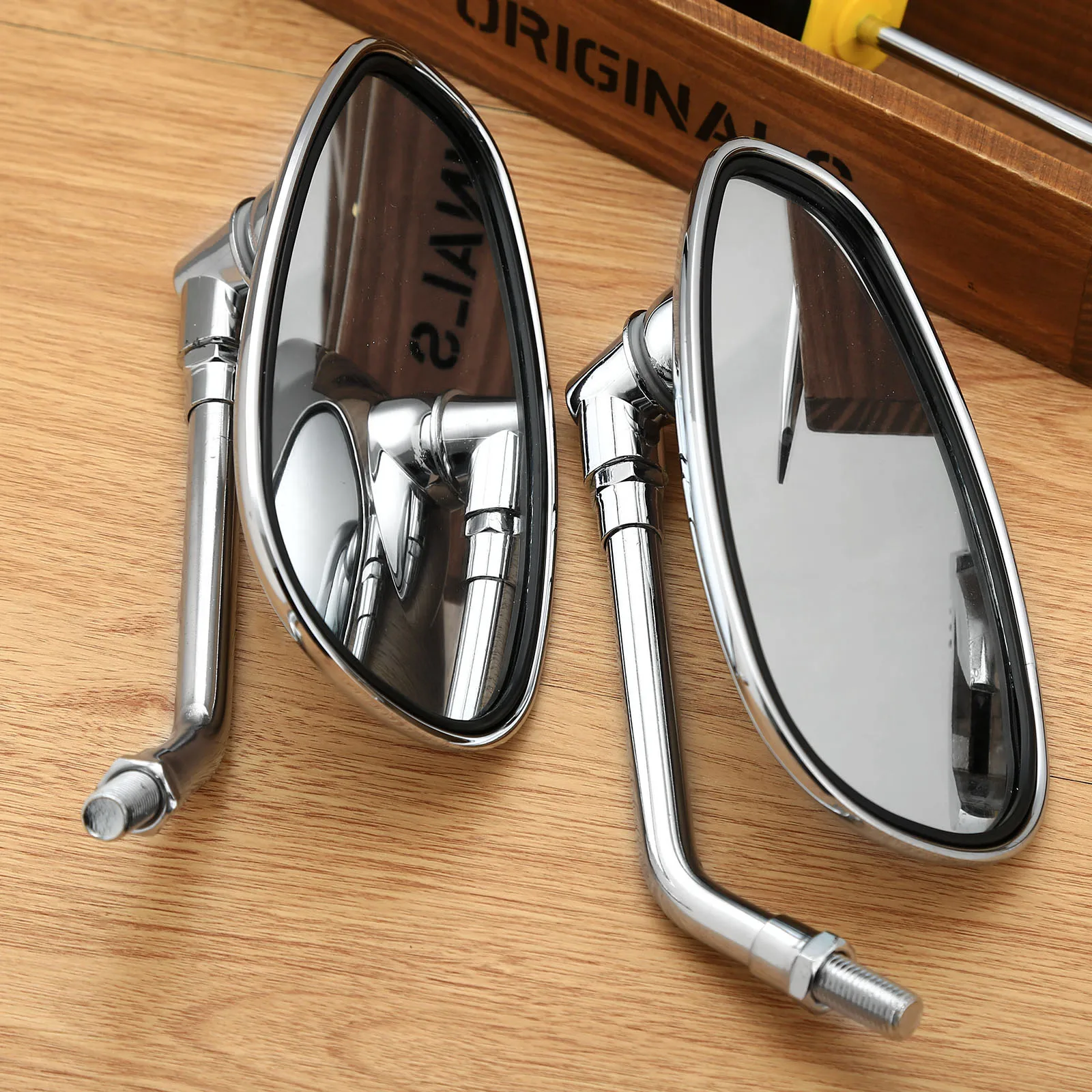 2Pcs/Pair Motorcycle Chrome Plastic Oval Side Rearview Mirrors Universal for Suzuki Honda Kawasaki Cruiser Chopper Custom 10MM