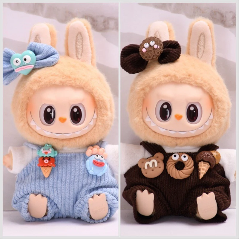 17cm Cute Mini Plush Doll'S Clothes Outfit Accessories For Korea Kpop Exo Labubu Idol Dolls donut overalls Clothing DIY Kid Gift