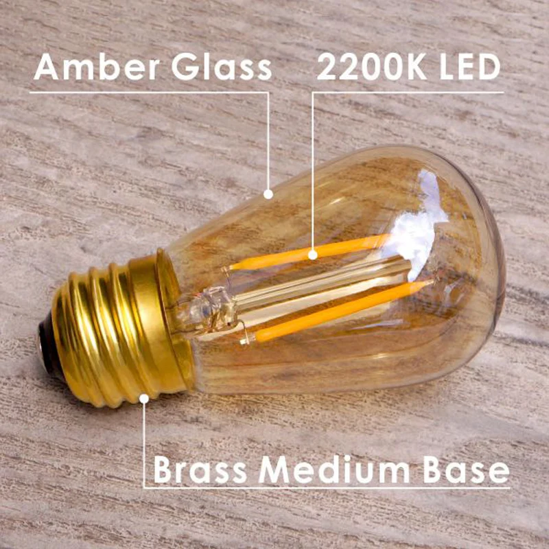 S14 Vintage Led Filament Bulb E27 1W Amber Glass ST45 Dimmable LED bulb Warm Yellow 2200K Edison Light Lamp For String Lighting