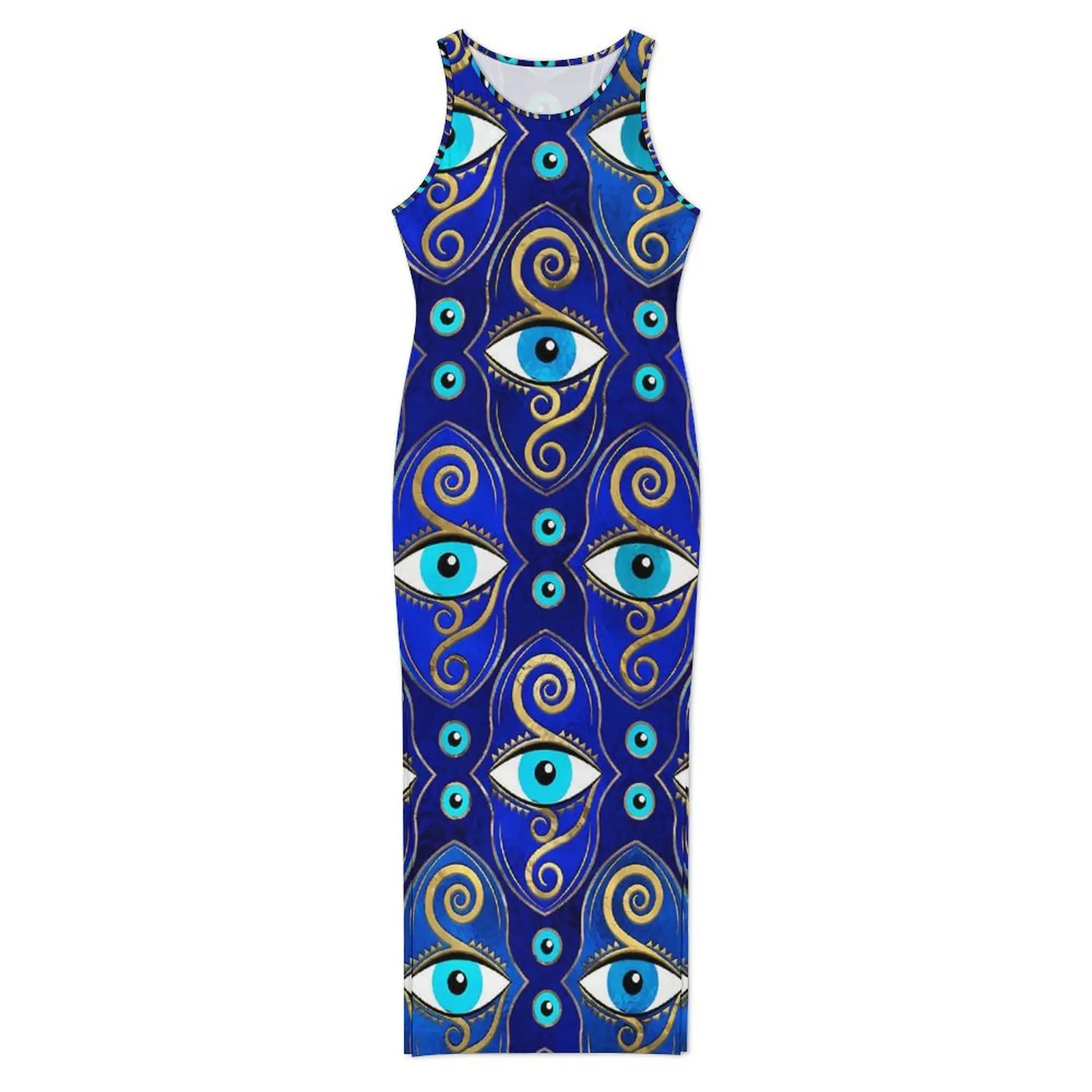 Evil Eye Charm Dress Sleeveless Abstract Eyes Street Wear Maxi Dresses Vintage Bodycon Dress Women Graphic Oversized Clothing