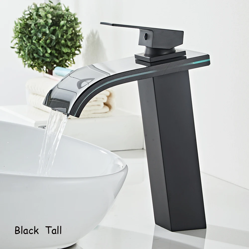 

Basin Faucet Gold Waterfall Faucet Bathroom Faucet Deck Mounted Bathroom Glass Basin Faucet Mixer Tap Hot and Cold Sink Faucet