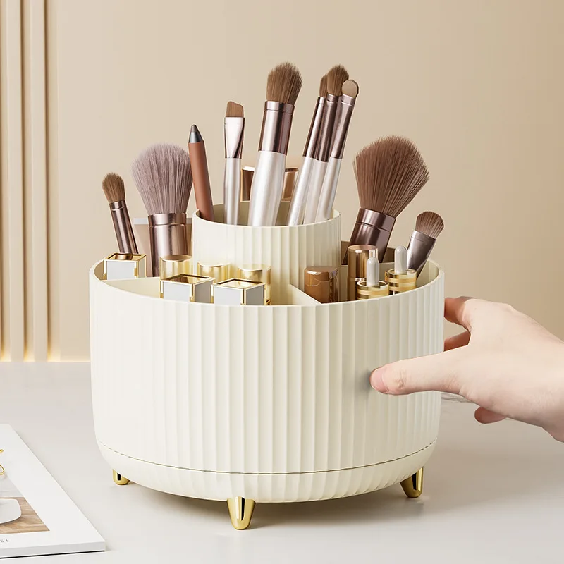 

Makeup Brush Holder Organizer - Plastic Desktop Storage Cup with Dividers for Cosmetics, Lipsticks, Eyebrow Pencils, Pens