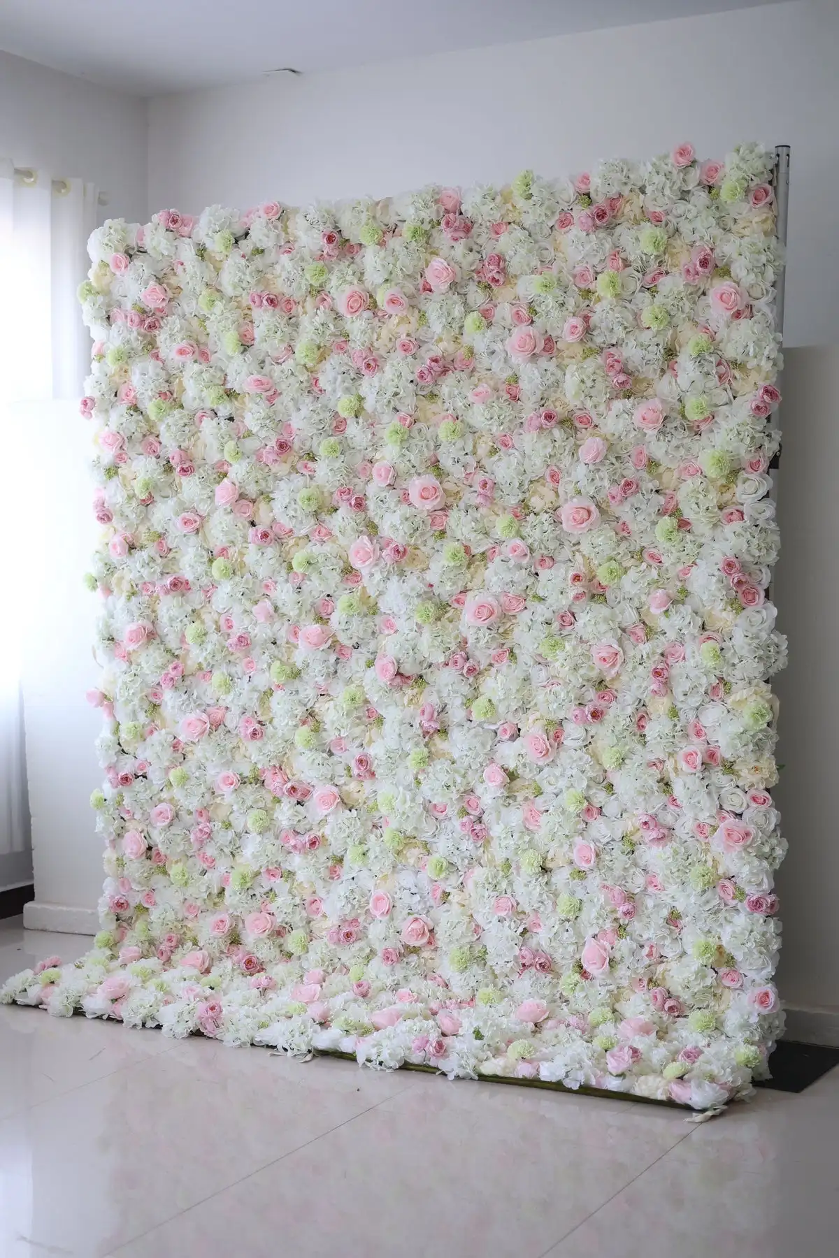 3D White green belt pink Champagne Rose flowers wall Roll Up Cloth Base Flower Wall Outdoor Wedding Backdrop Floral Party Event