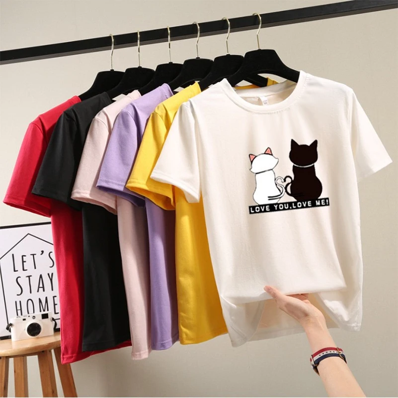 Women T shirt Cartoon Cat Animal Summer Top Ladies Tee Womens Top Female Print T Graphic T-shirt