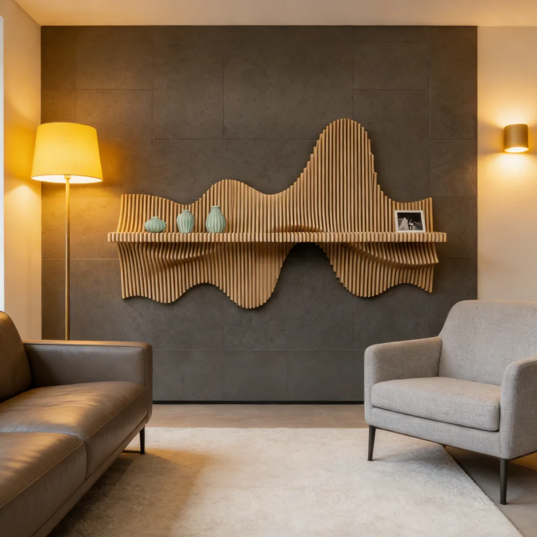 ！@Wall Mounted Wooden Artwork Sculptural Wave Shape Display for Living Room Office Hotel Artistic Decor
