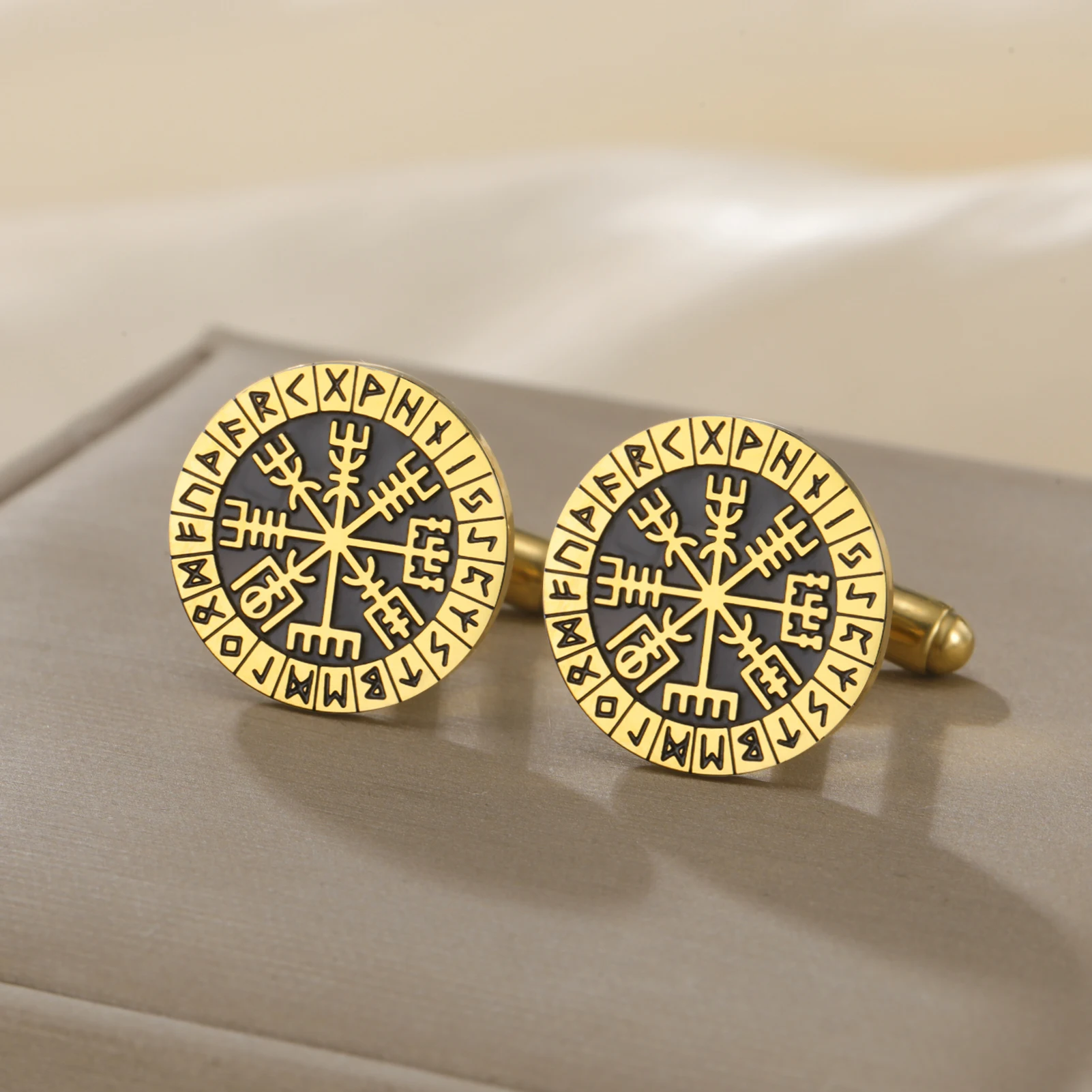 Dreamtimes Viking Rune Vegvisir Cuff Stainless Steel Shirt Studs Personalized Wedding Cufflinks Jewelry Gift for Men Husband