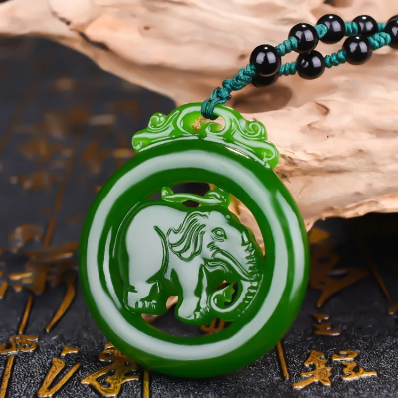 

Natural Green Hand Carved Elephant Jade Pendant Fashion Boutique Jewelry Men's and Women's Auspicious Necklace Gift Accessories