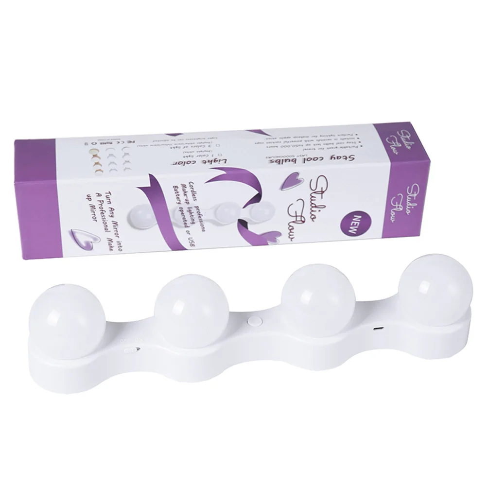 Luz de Espelho LED com 4 Lâmpadas, Luminária Portátil para Maquiagem com Ventosa, Acessório Brilhante para Maquiagem em Casa, Viagem e Banheiro