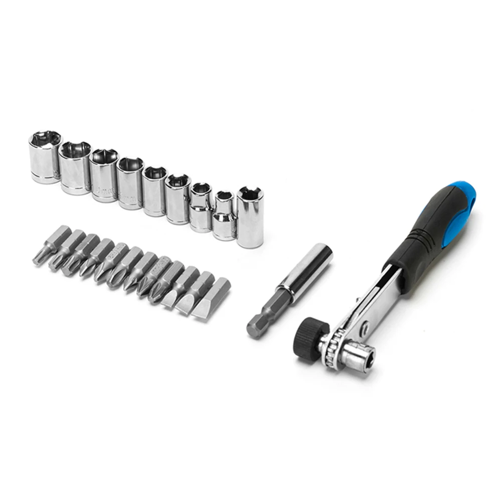 Socket Driver Kit Mini Ratchet Bits Set Cross Screwdriver Bits Magnetic Bit Holder Offset Ratchet Driver Rubber Batch Handle