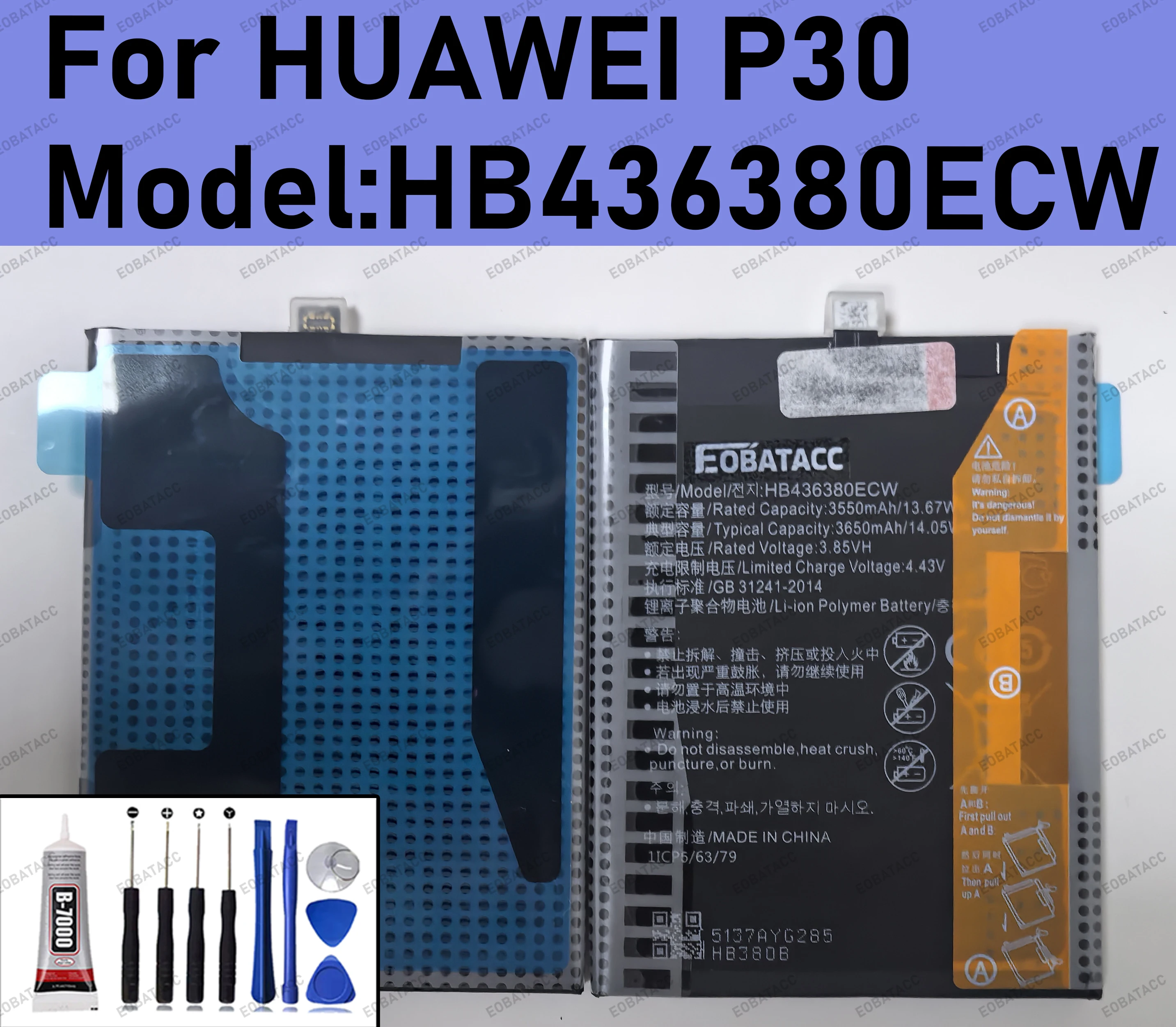 

100% New Zero Cycle HB436380ECW Battery For HUAWEI P30 Replacement Batteries batteria+Free tools
