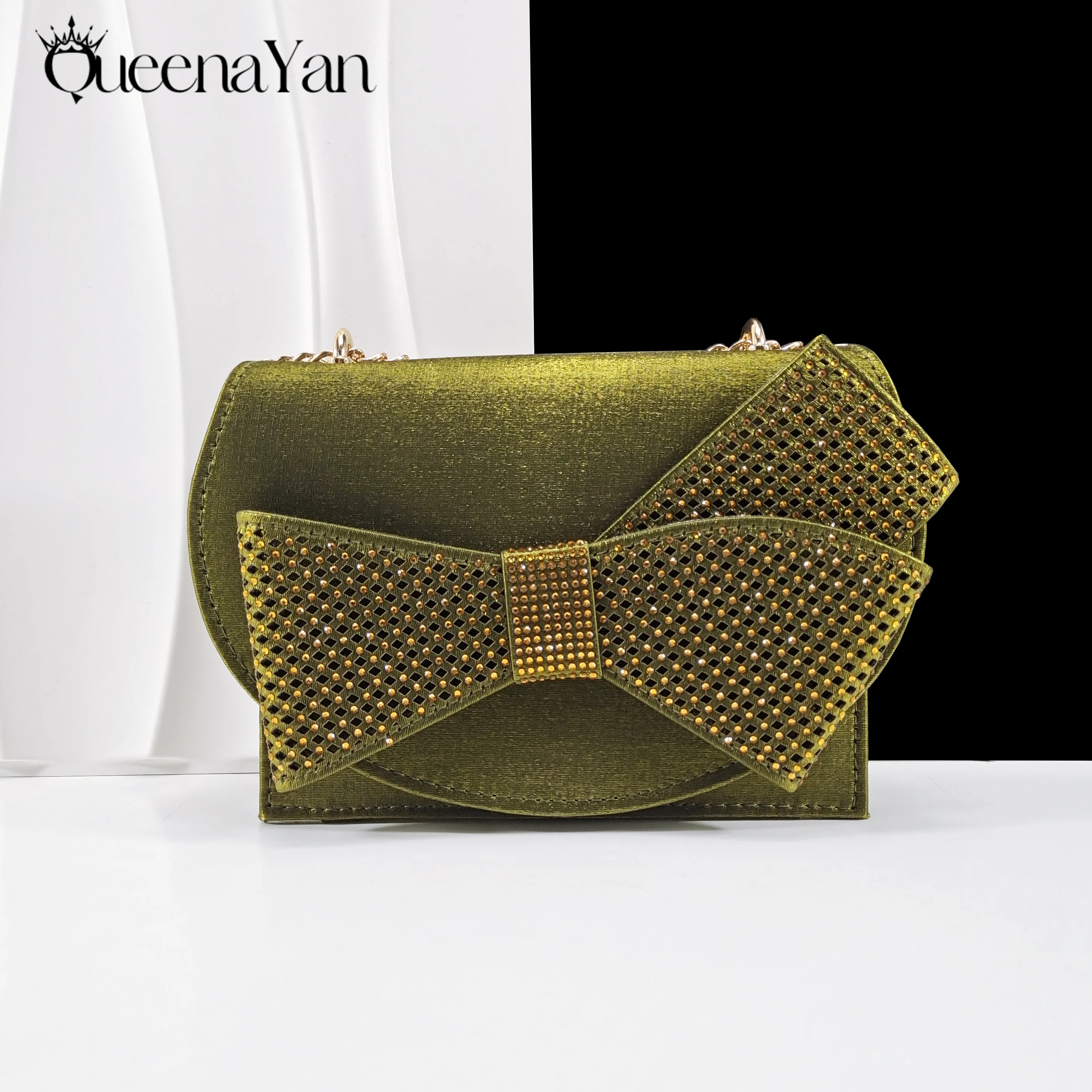 مجموعة أحذية وحقائب أفريقية بتصميم جديد من حجر الراين لعام 2025 باللون الزيتوني المفتوح من الأمام بكعب عالٍ مريح للنساء تخفيضات كبيرة على Instagram