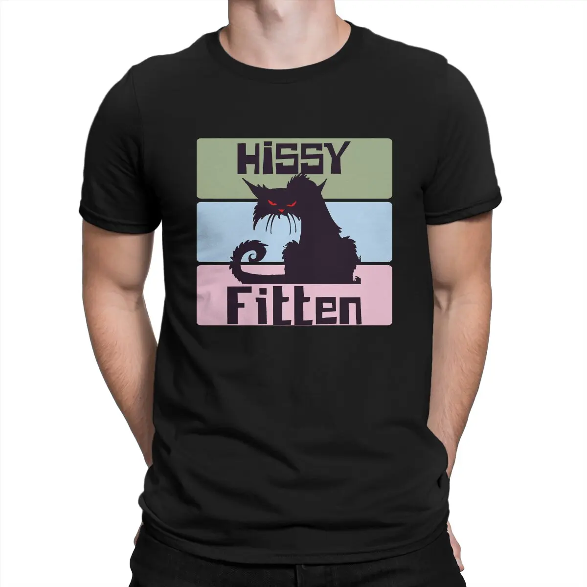 Hissy Fitten Classic Men's T Shirt Hiss Cats Novelty Tee Shirt Short Sleeve Round Neck T-Shirts 100% Cotton Clothing