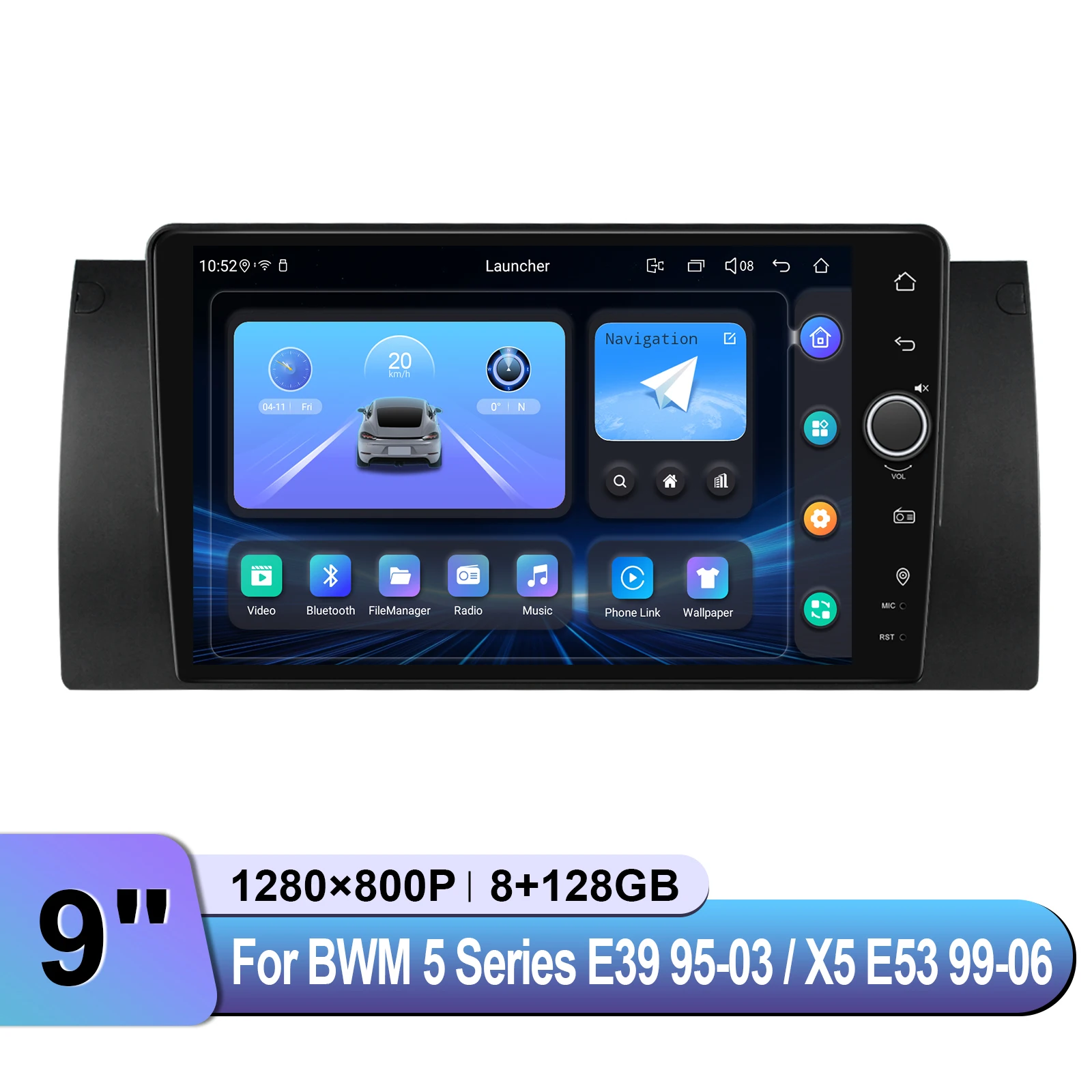 راديو ستيريو للسيارة مقاس 9 بوصة من JOYING لسيارة BMW 5 Series E39 & X5 E53 1999-2006 مع أندرويد Auto & CarPlay يحافظ على التحكم في عجلة القيادة