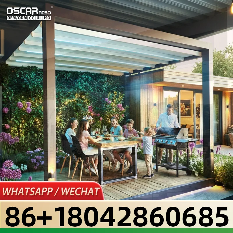 UV Block Waterproof Open Air Dining Canopy Bioclimatic Aluminum Pergola for Courtyard Patio Living Space pergola