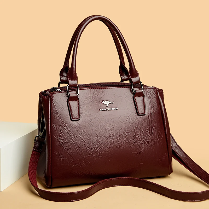 Women Soft Leather Handbags Luxury Designer 3 Layers Pocket Shoulder Crossbody Bags Ladies Large Capacity Brand Messenger Tote