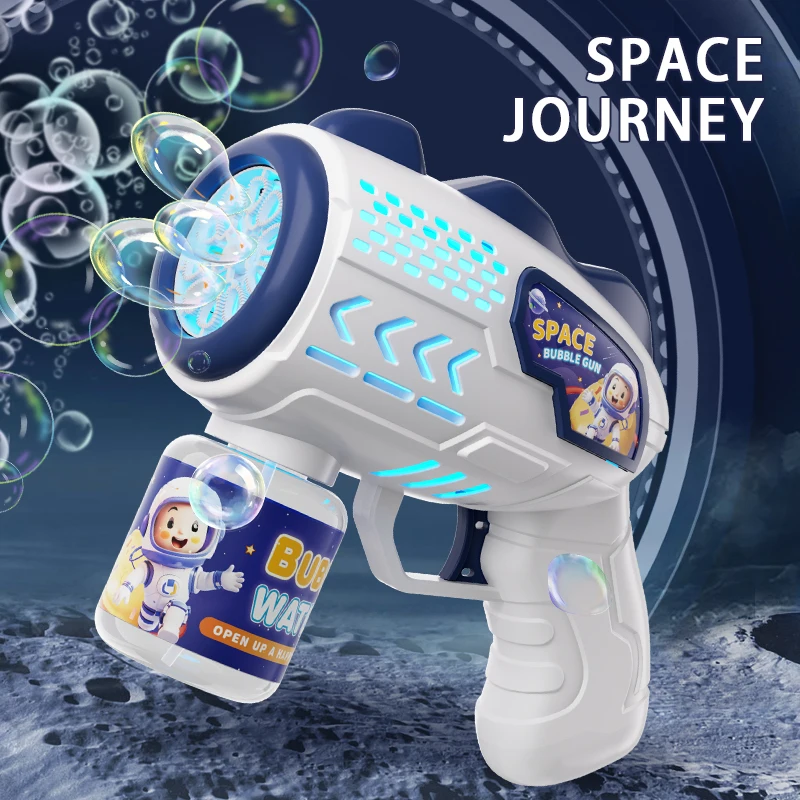 Space Astronauts Fully Automatic Bubble Gun Rocket Bubbles Machine Automatic Blower with Bubble Liquid Toy for Kids Bubble Gift