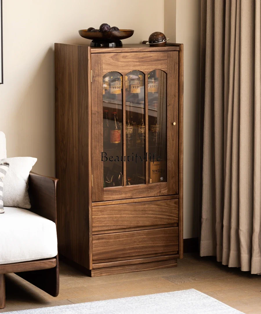 

Nordic retro wine cabinet, black walnut TV, low cabinet, all solid wood