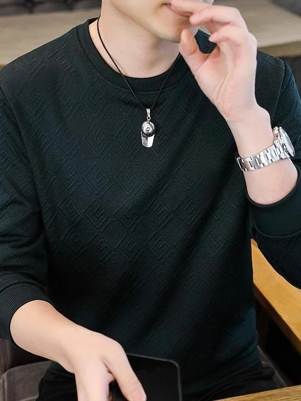 Faionable طويل Sve جولة Ne الرجال البلوز المطرزة عارضة تنوعا الخريف الشتاء محبوك سترة للشباب #4