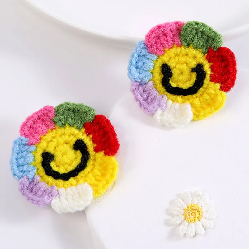 2PCS Knitted Sunflower Hair Clips Handmade Lemon Hairpin Side Bangs Clip Colorful Rainbow Kids Barretees Baby Hair Accessories