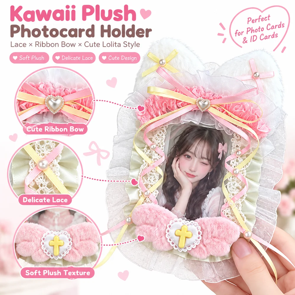 New Photocard Holder Lace Lolita Style Lace Card Holder Ribbon Bow Cute Photo Card Display Holder ID Card Storage