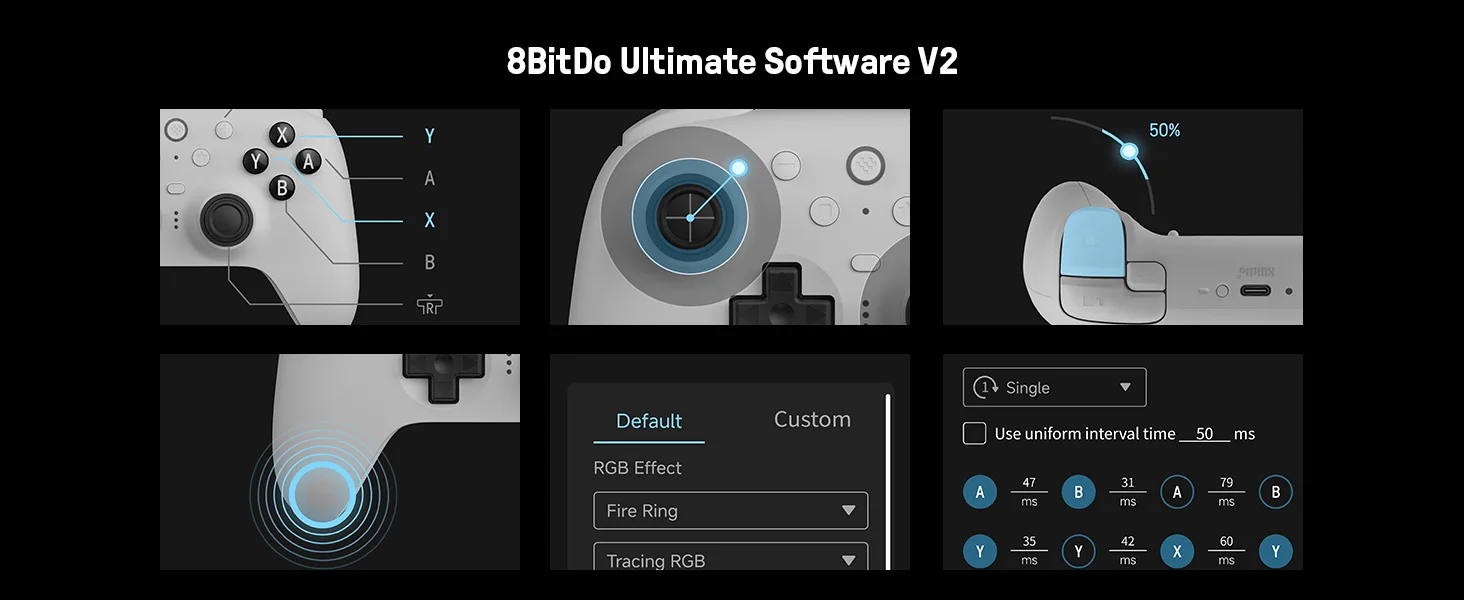 8BitDo Ultimate 2 Bluetooth-Controller, kabelloses Gamepad für Nintendo Switch, Switch 2, Windows 10/11 mit TMR-Joystick-Zubehör – Detail 13
