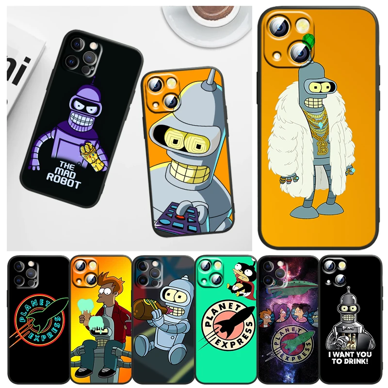 Phone Case For Apple iPhone 14 13 12 11 mini 8 7 XS XR X SE 2020 Pro Max Plus Armour Disney Futurama Bender Art Black Cover