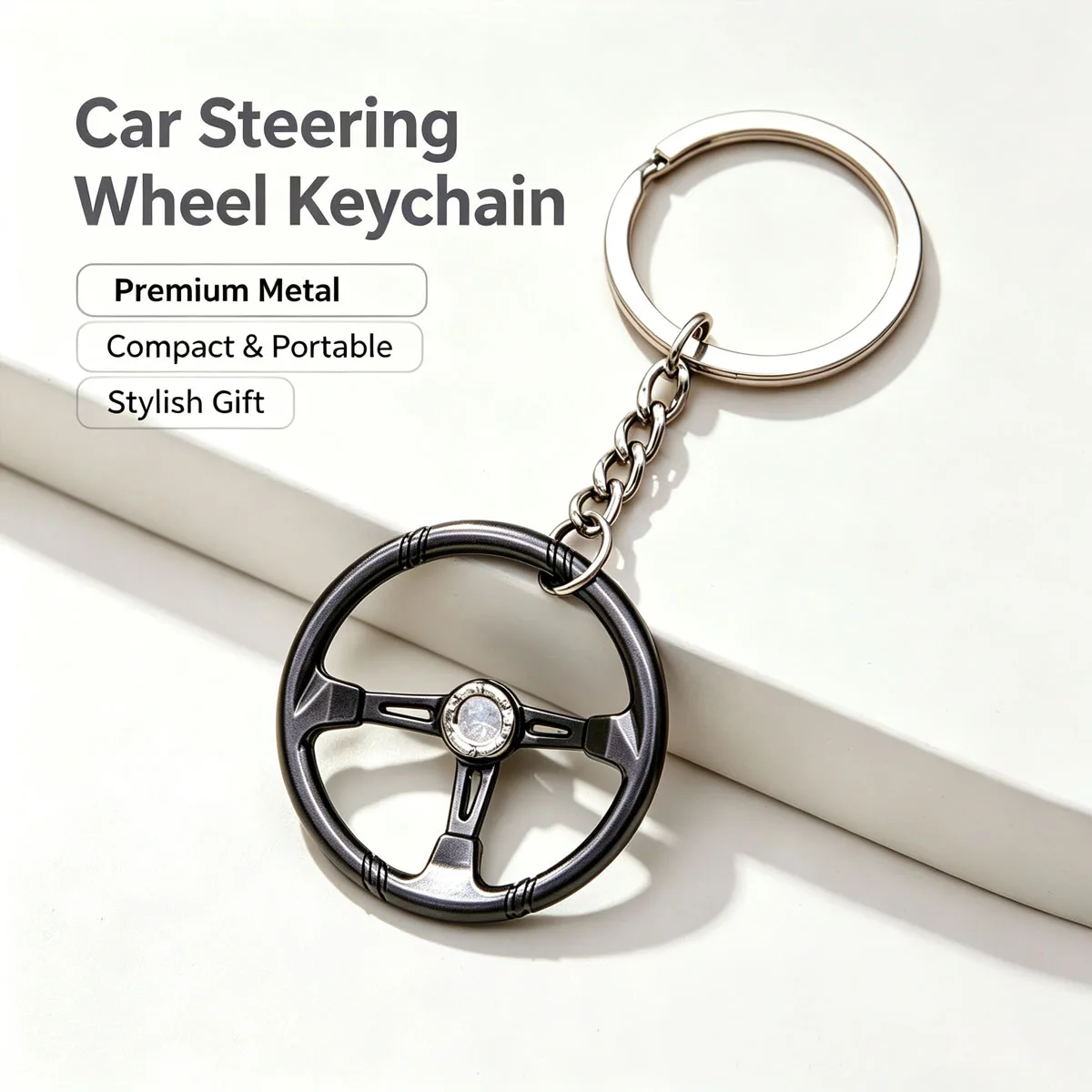 Racing Steering Wheel Keychain, Mini Metal Simulated Car Key Ring, Auto Key Holder Pendant for Car Enthusiasts
