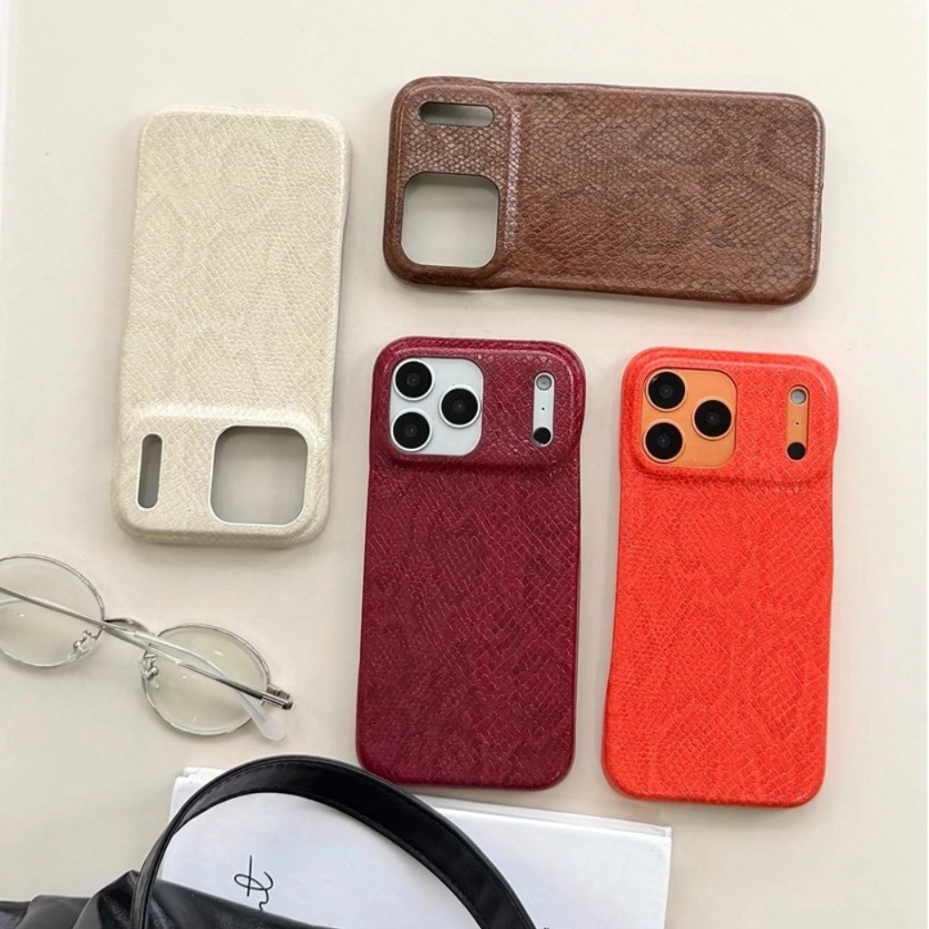 

Простой усовершенствованный однотонный противоударный защитный чехол для телефона с текстурой змеиной кожи для iPhone 17, 16, 15, 14 Pro Max