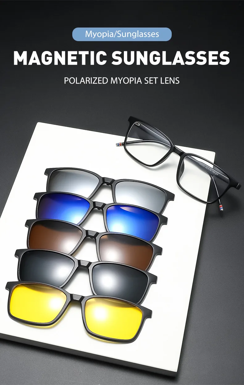 VCKA 5 Clips Magnet Sonnenbrille Objektiv Männer Myopie Fahren Gläser TR90 Rahmen Anpassen Rezept-0,5 ZU-6,0 Frauen brillen – Detail 1