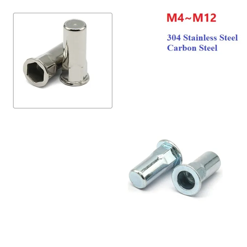 M4 M5 M6M8 M10 M12 304 Stainless Steel/Carbon Steel Rivet Nut Flat Head Blind Hole Thread Semi-hexagon Hex Insert Rivnut Nutsert