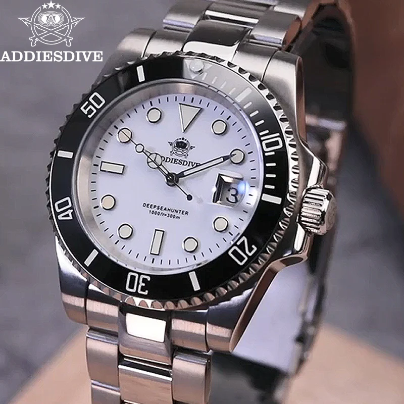 Reloj ADDIESDIVE para hombre, reloj de pulsera de cuarzo de 41mm, 200m, resistente al agua, bisel de cerámica de buceo, reloj luminoso de acero inoxidable 316L para hombre