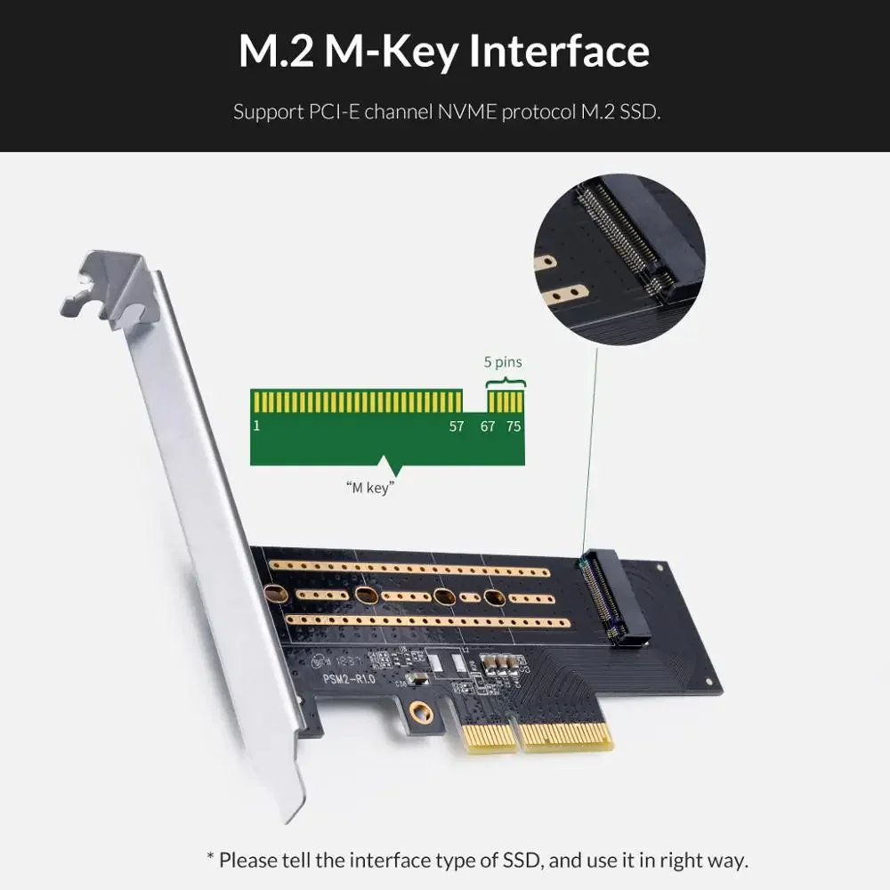 ORICO PSM2 PCI-E PCI Express 3.0 Gen3 X4 To M.2 Mคีย์SSD M2 Keyการ์ดเชื่อมต่อสําหรับPCI Express 3.0X4 2230 2242 2260 2280 ขนาด