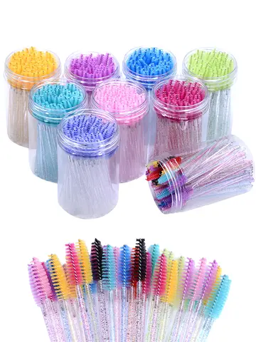 50Pcs/Bottle Eyelash Extension Brushes With Container Eyebrow  Eye Lash Mascara Wands Spoolies In Case Wholesale