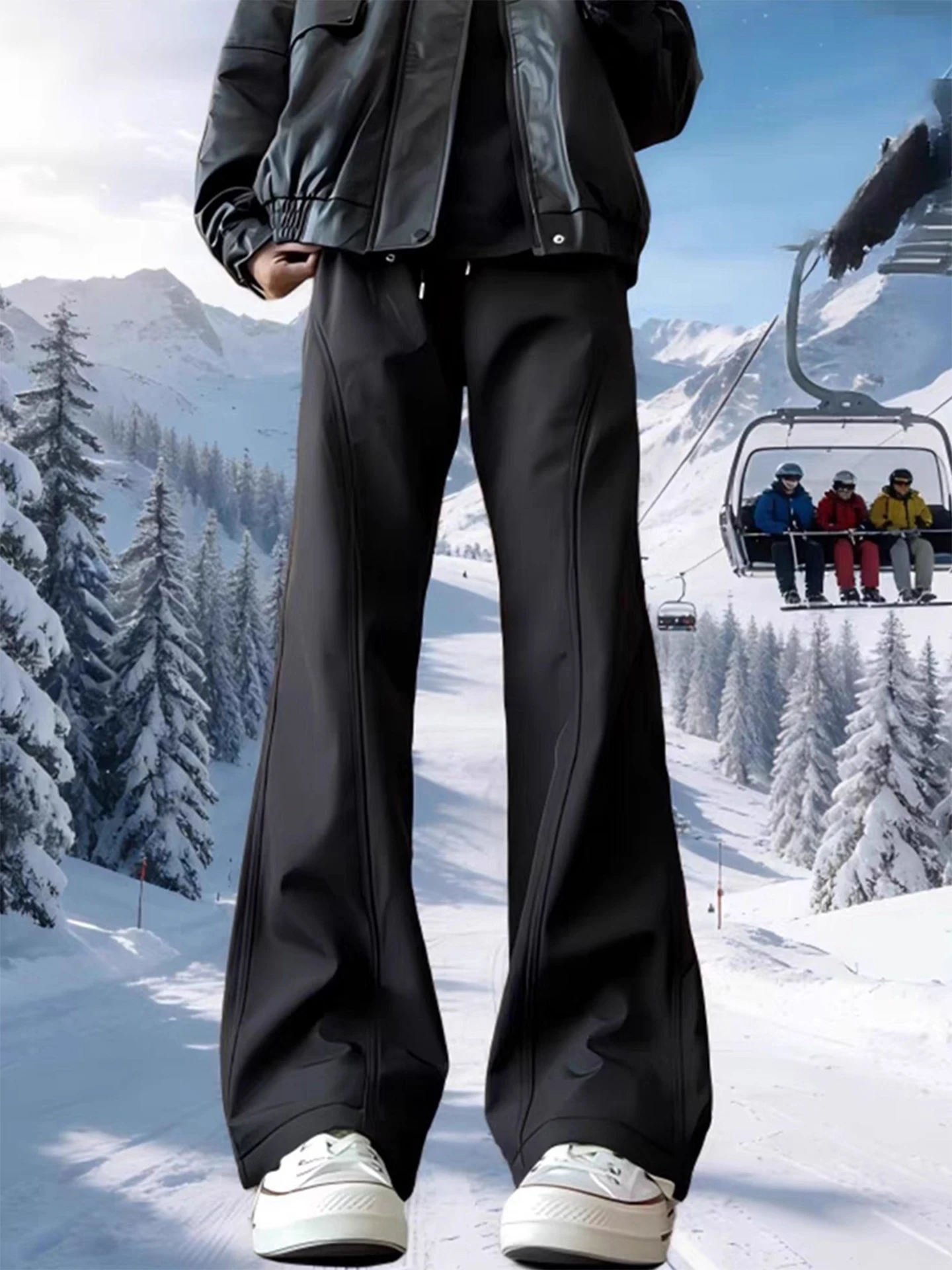 

Men's Winter Skiing Pants Fce Lined Soft ell Bootcut Trousers Waterproof Windproof American Sle Low Waist Straight Leg