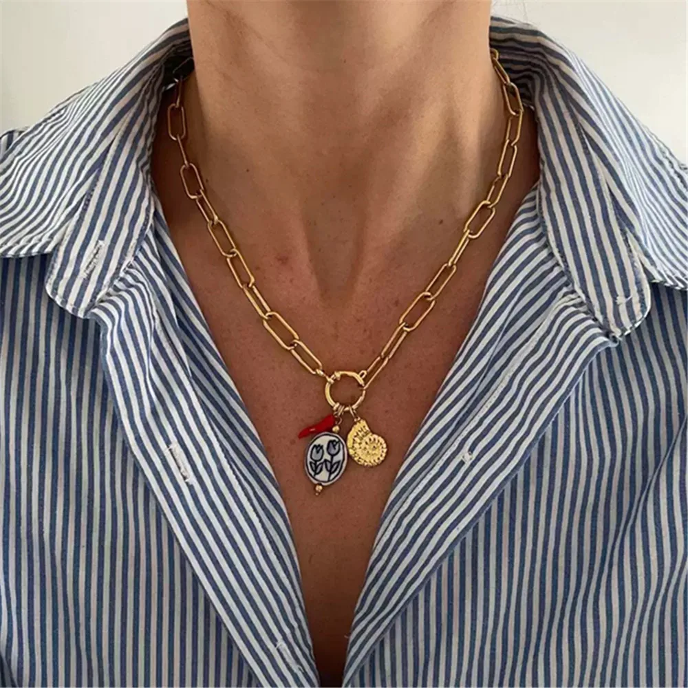 Retro Ceramic Drop Oil Pepper Pearl Necklace Luxury Minimalist Women's Daily Commute Accessories Fashion Jewelry