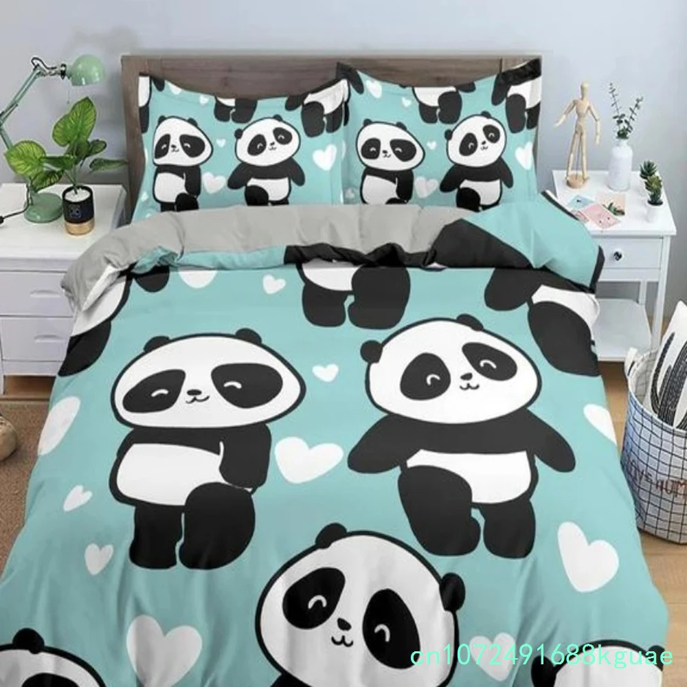 Cartoon Lovely Panda Bedding Set White Bed Linen 3D Print Gift For Kids Girls 2/3pcs Twin Single Queen King Size Duvet Cover Set