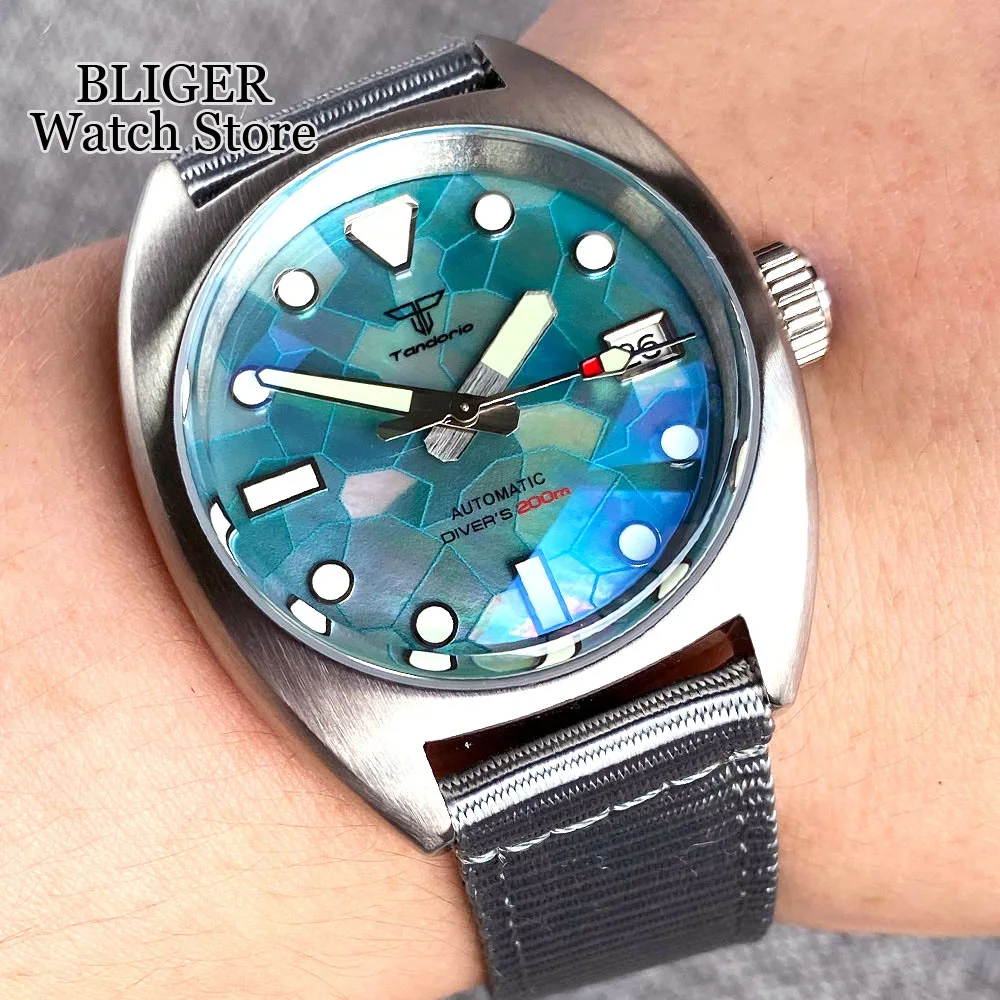 Diving 36MM Military Unisex Watch Automatic    NH35A Luminous Turquoise Green Splice Shell Surface Dial AR Domed Sapphire