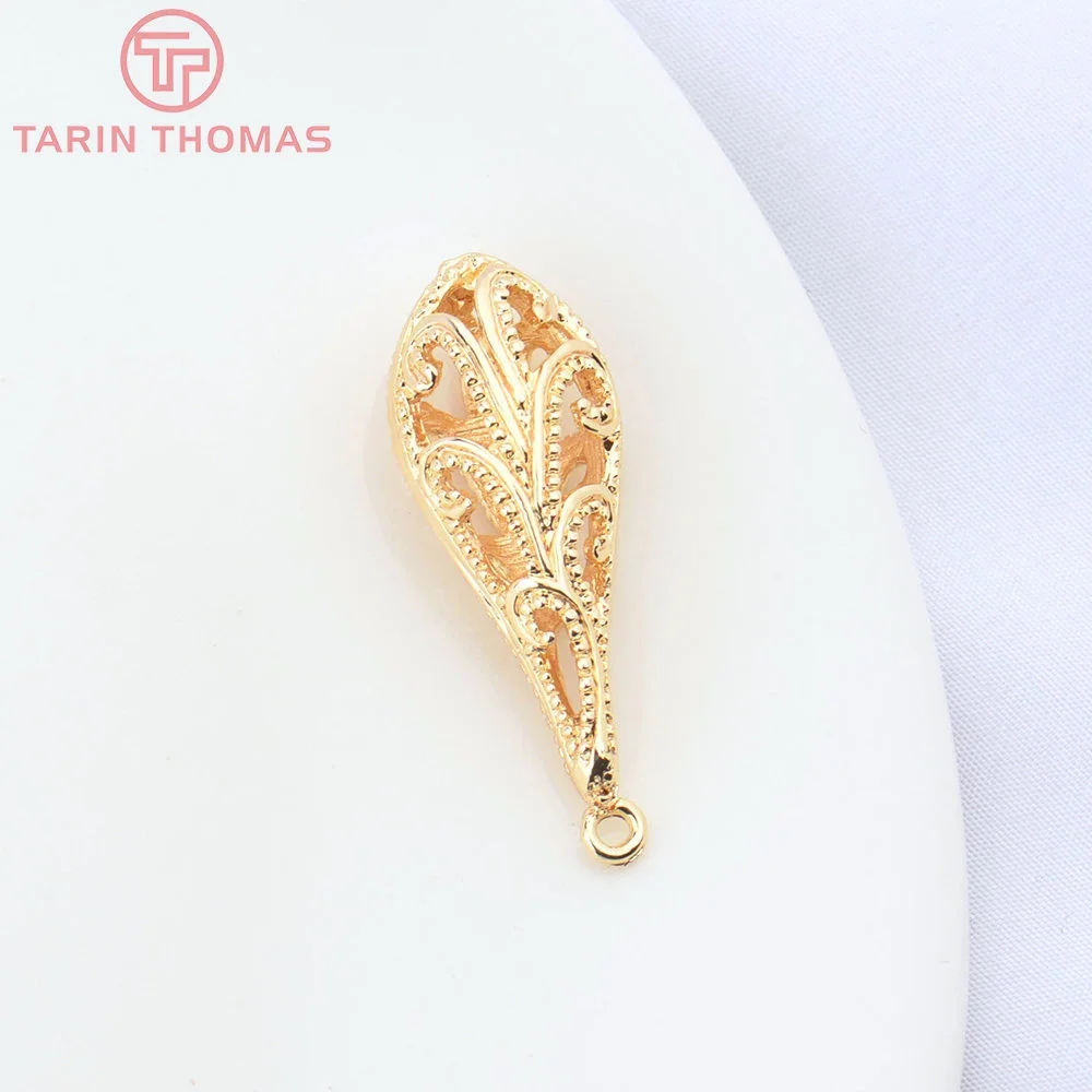 (4778) 6PCS 12.5x34MM 24K Gold Color Brass Tear Drop Shape Charms Pendants High Quality DIY Jewelry Making Findings Wholesale