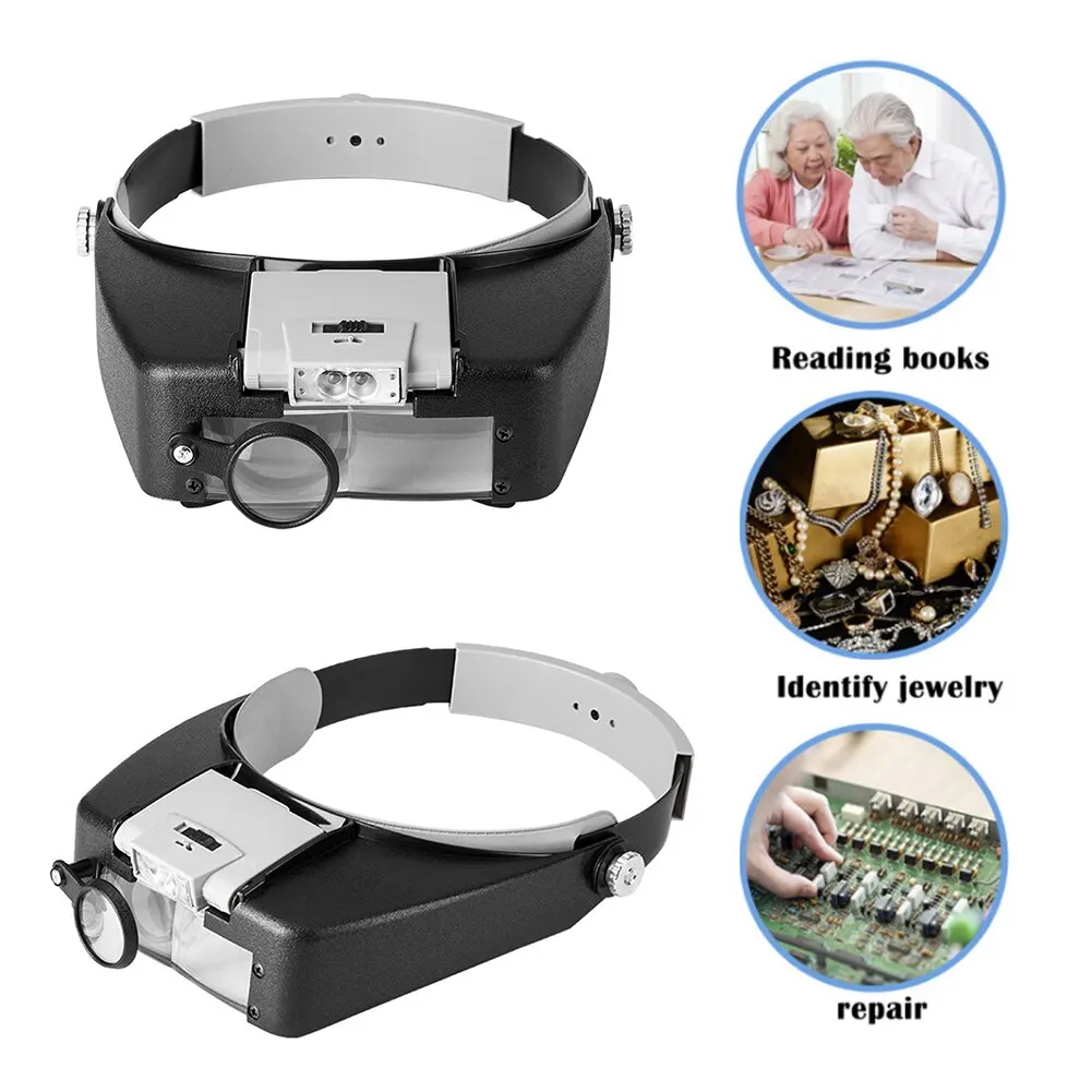 Loupe Microscope LED Light 10X Helmet Style Magnifier Glass Headband Magnifying Glasses Lupas Con Luz Reading Or Repair Use