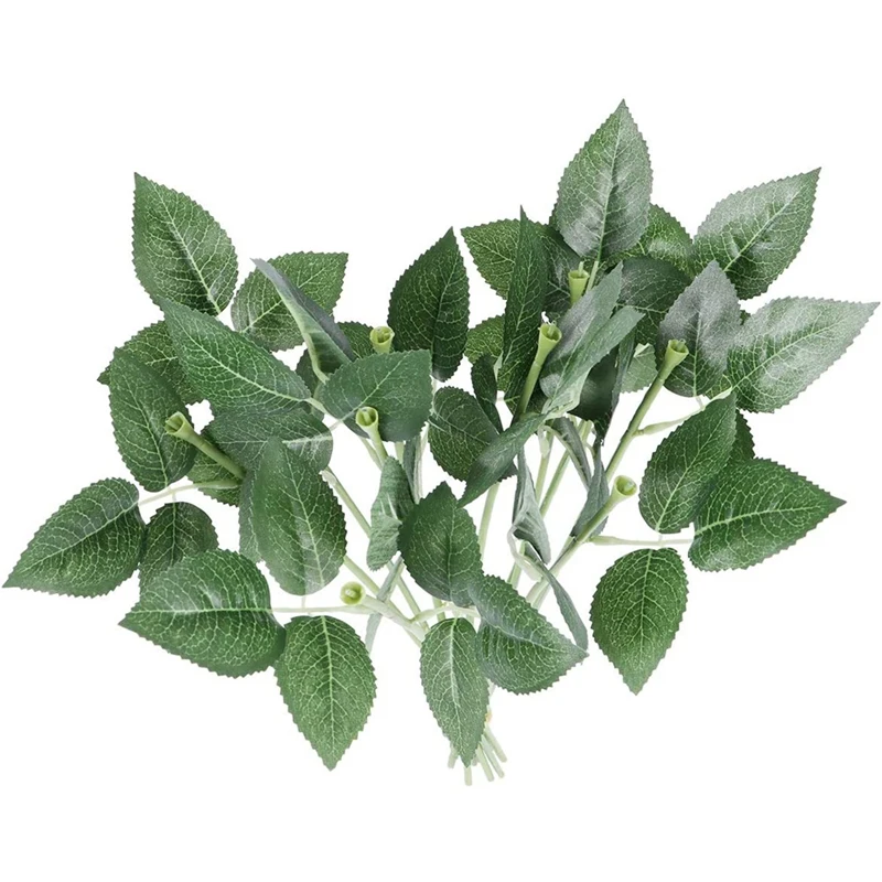 100Pcs Artificial Plastic Rose Flower Stems Fake Greenish Flower Branch For DIY Bouquets Wedding Party Decor