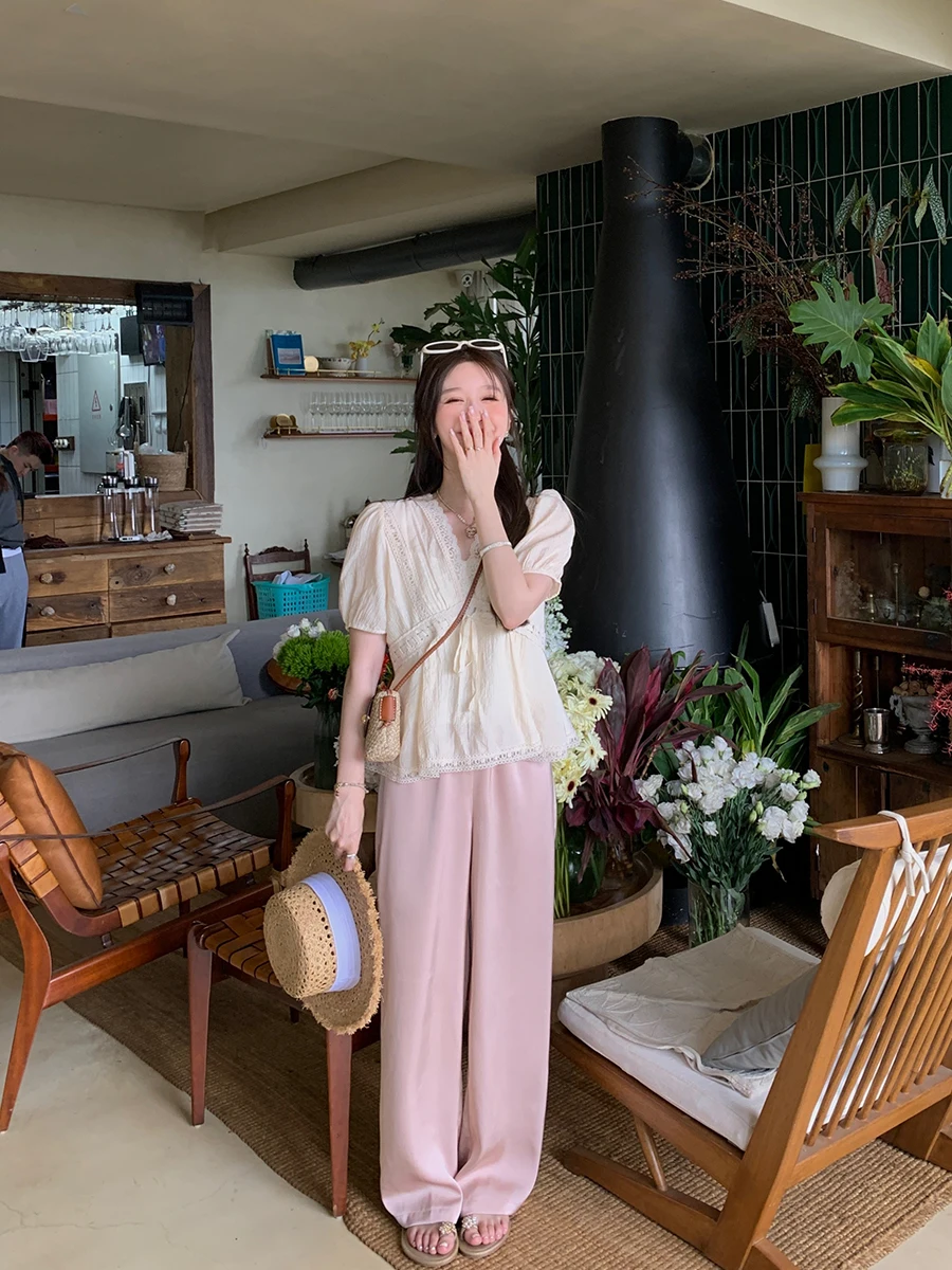 

YANUOYU Women's Summer Thin High Waist Drapey Loose Silk Wide Leg Pants Sun Protection Casual Long Trousers Asymmetrical Comm...