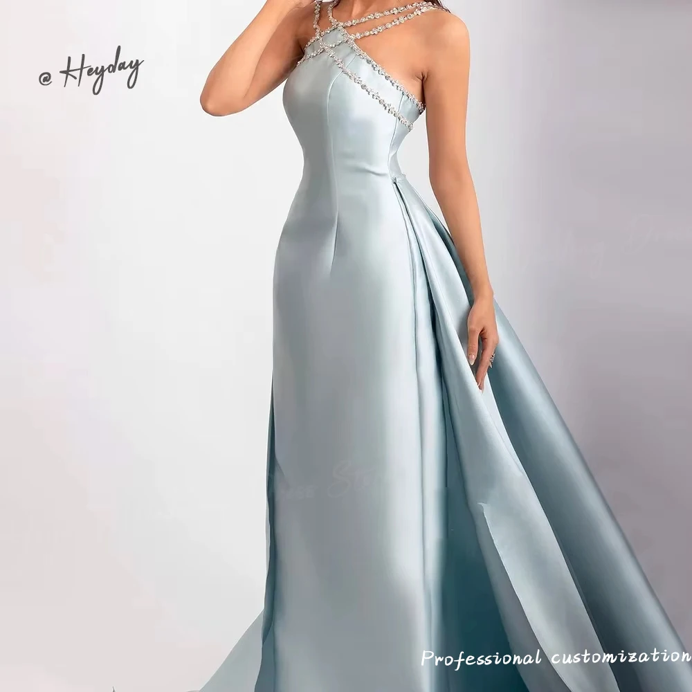 Heyday Halter Beads Luxury Party Dresses Straight Floor-Length elegant Satin Formal Saudi evening gala dress for women 2024