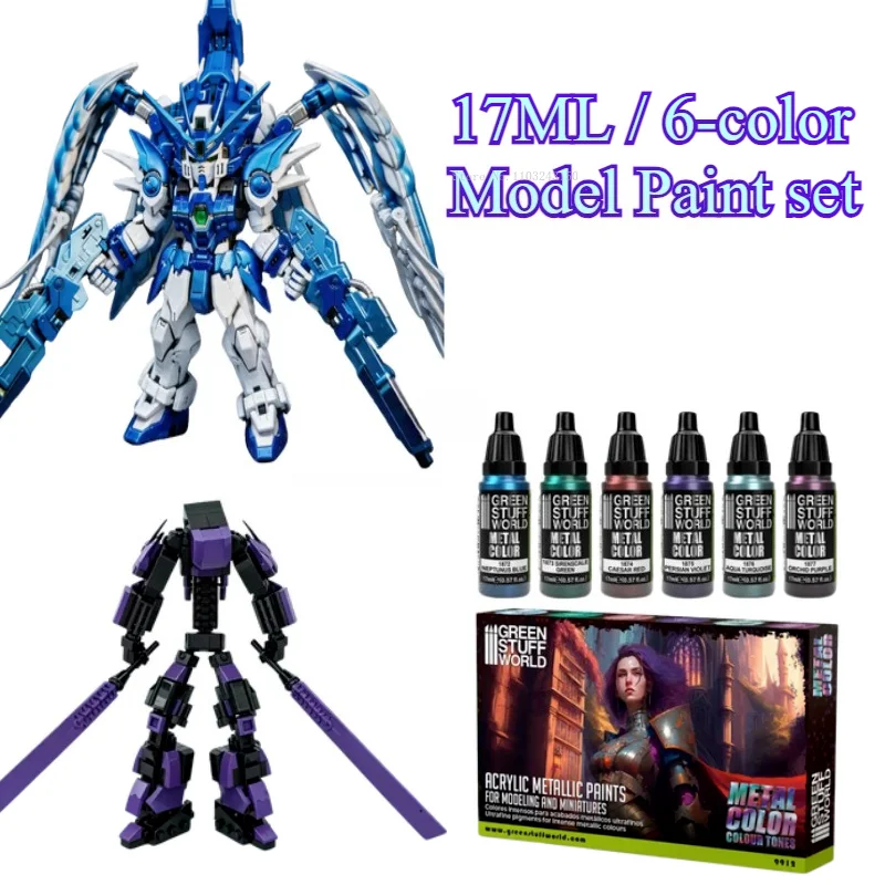 17ML/6 Color Metallic Colors Water-based Model Paint Set Handmade DIY Vehicle Character Models Painting Coloring Model Paint