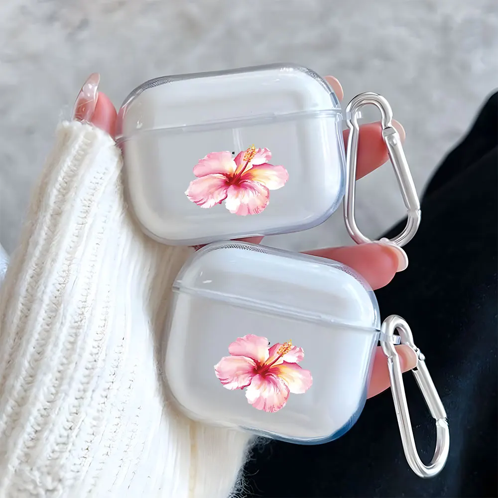 

Hibiscus Flower Pattern Clear Earphone Case for AirPods Pro 3/Pro 2/Pro Earbuds Case For AirPods 1/2/3/4 TPU Protective Cover
